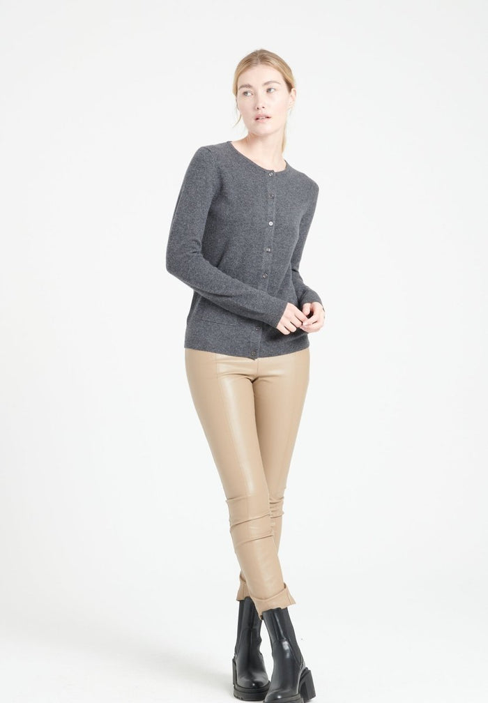 LILLY 4 Cardigan col rond en cachemire cintré gris anthracite