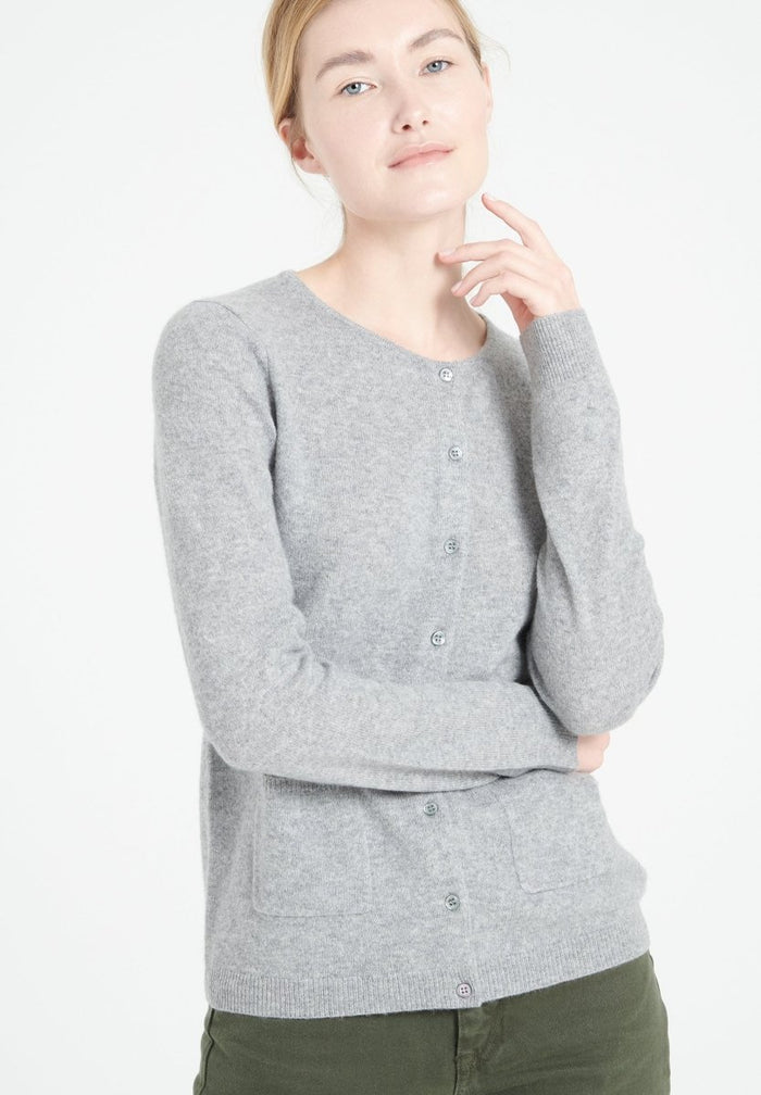 LILLY 4 Cardigan col rond en cachemire cintré gris clair