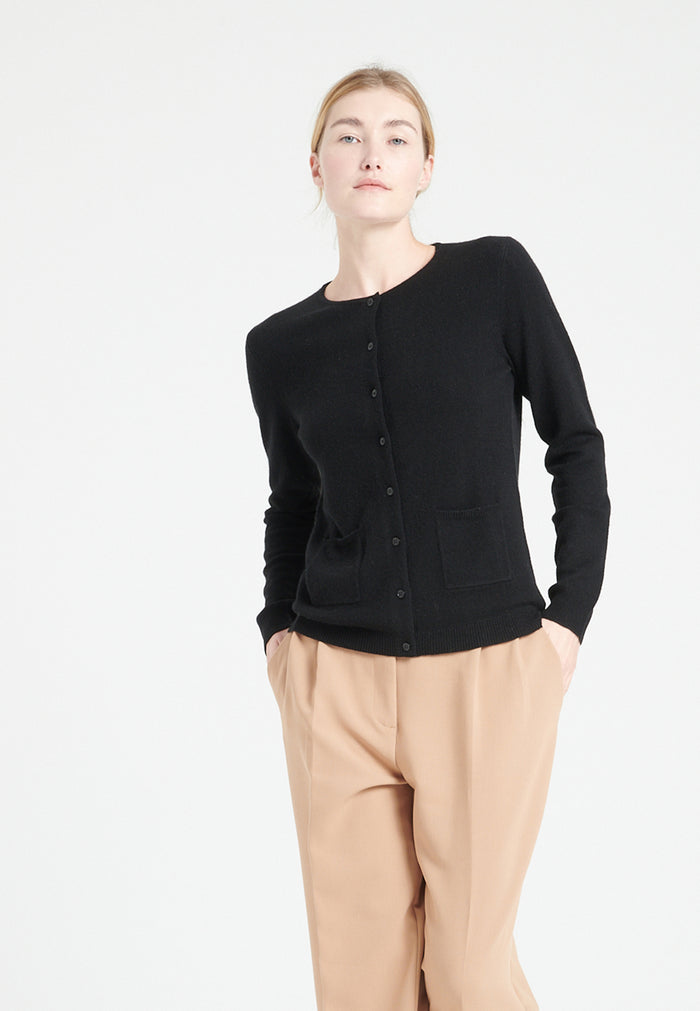 Cardigan col rond femme en cachemire noir - LILLY 4A