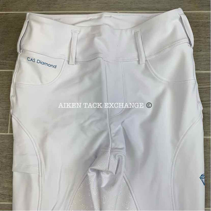 CAS Diamond Silicone Full Seat Riding Tight Breeches, White, Size Medium