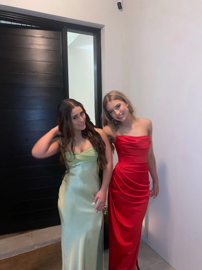 Classy Red Satin Long Evening Dress Red Party Gown