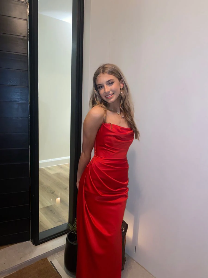 Classy Red Satin Long Evening Dress Red Party Gown