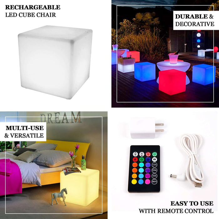 Rechargeable LED cube chair, durable and versatile for indoor and outdoor use.