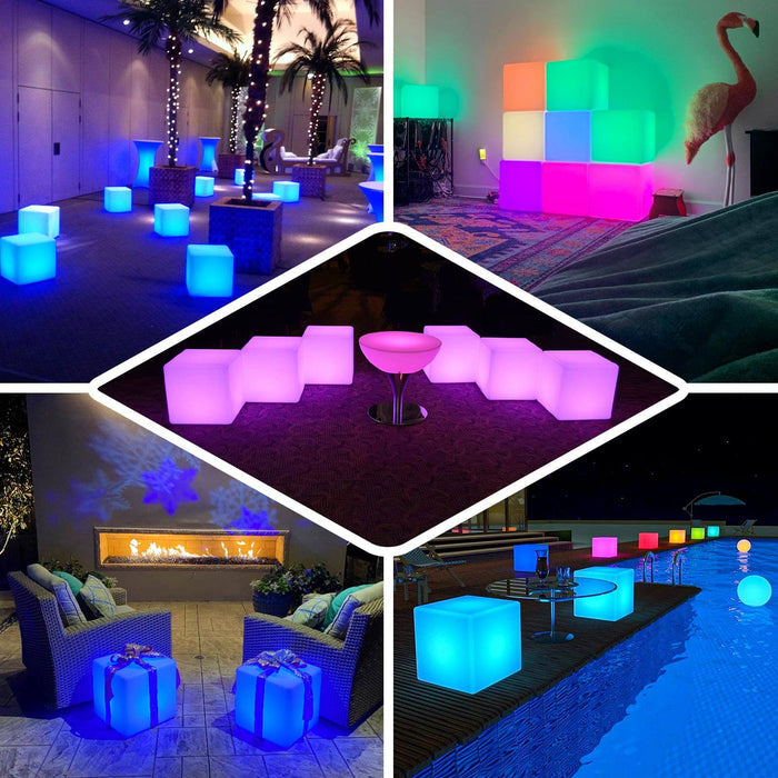 Colorful glowing cube lights for outdoor and indoor decor.