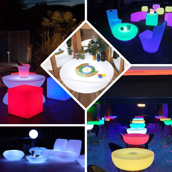 Colorful illuminated furniture set for outdoor and indoor events.