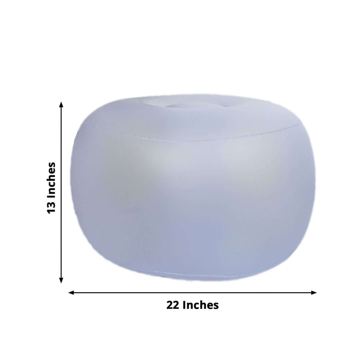 Frosted round ottoman, 22 inches wide and 13 inches tall, on white background