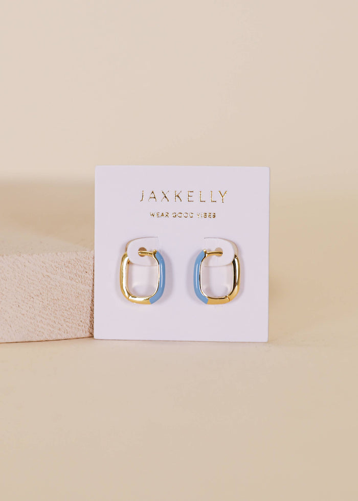 Color Dipped Rectangle Hoop Earrings - Bermuda Blue Enamel