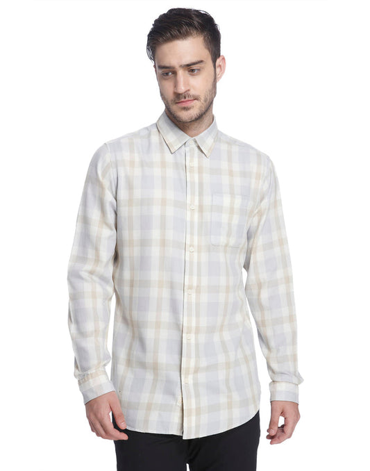 Cream Check Full Sleeves Shirt