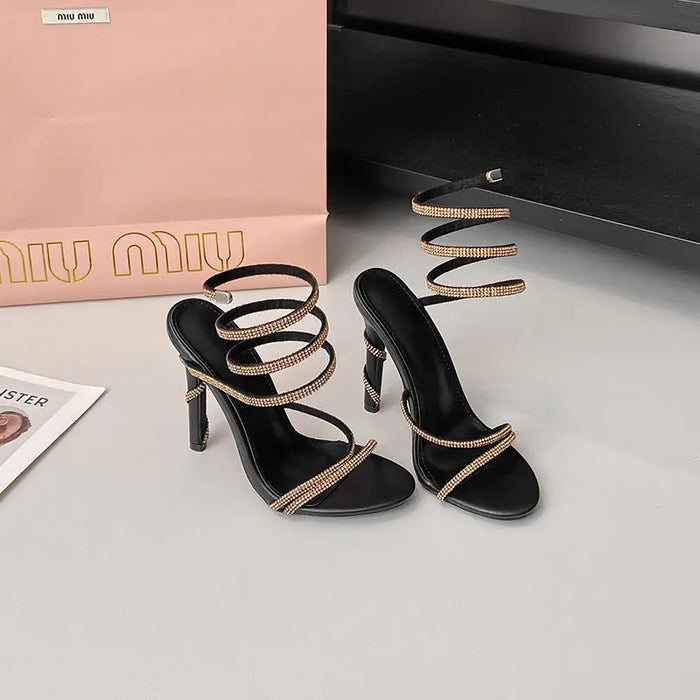 Crystal Snake Coiled Wrapped High Heels fashionnsio