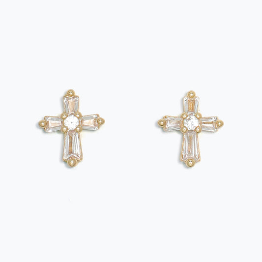 CZ Cross Gold Earrings