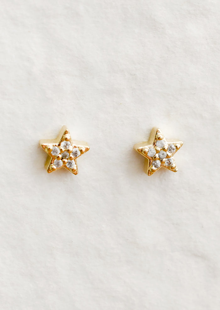 A pair of small star shaped stud earrings with allover crystal detailing.