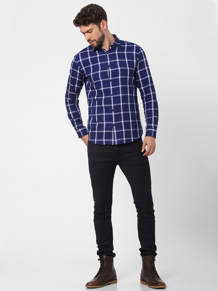 Dark Blue Check Full Sleeves Shirt