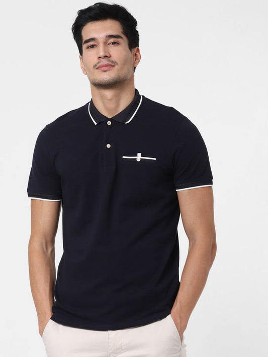 Dark Blue Contrast Tipping Polo T-Shirt