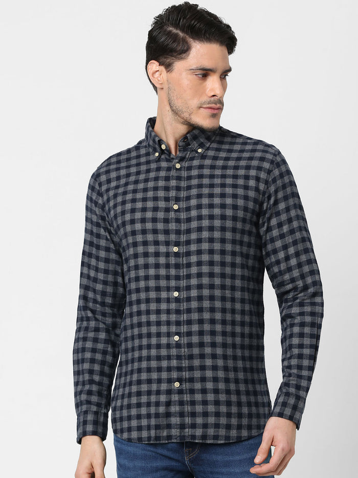 Dark Blue Flannel Checked Full Sleeves Shirt