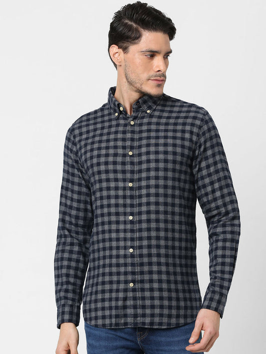 Dark Blue Flannel Checked Full Sleeves Shirt