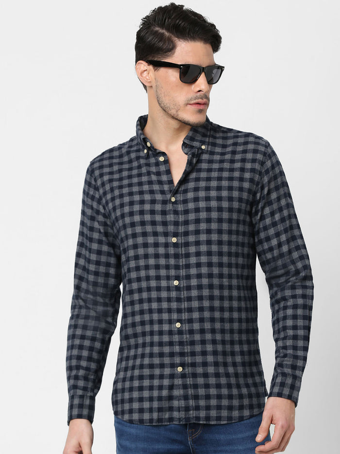 Dark Blue Flannel Checked Full Sleeves Shirt