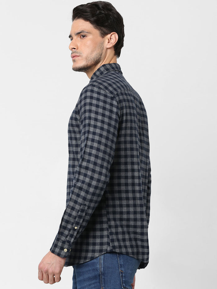 Dark Blue Flannel Checked Full Sleeves Shirt
