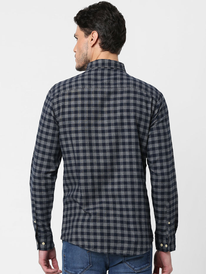 Dark Blue Flannel Checked Full Sleeves Shirt