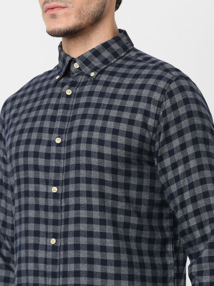 Dark Blue Flannel Checked Full Sleeves Shirt