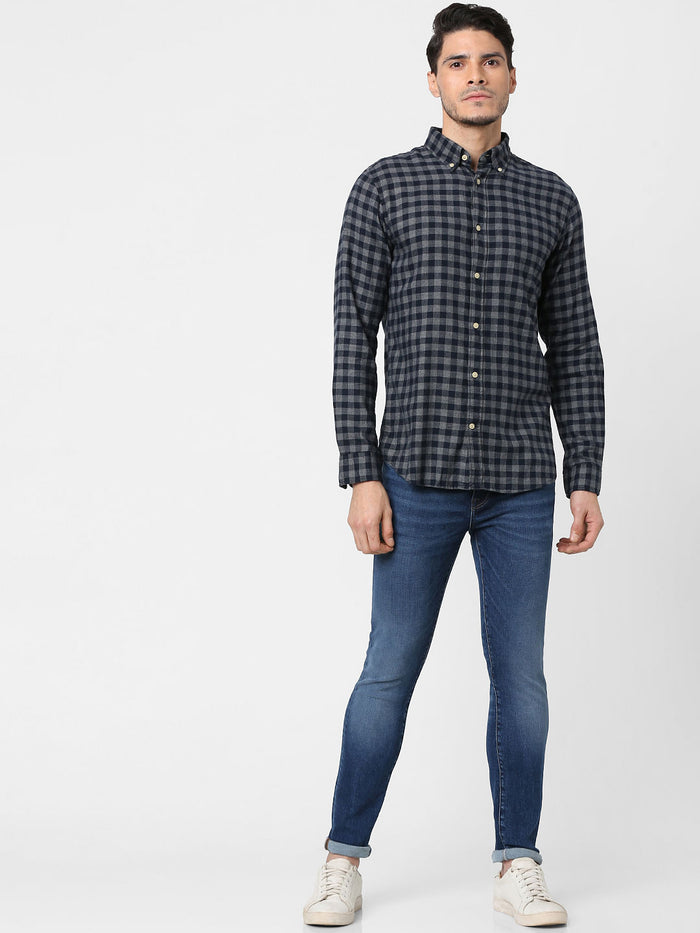 Dark Blue Flannel Checked Full Sleeves Shirt