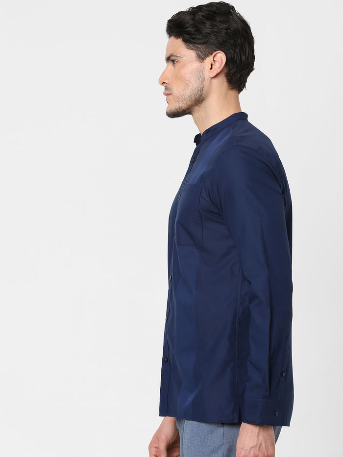 Dark Blue Self-Design Full Sleeves Shirt
