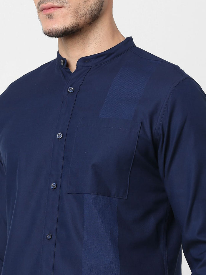 Dark Blue Self-Design Full Sleeves Shirt
