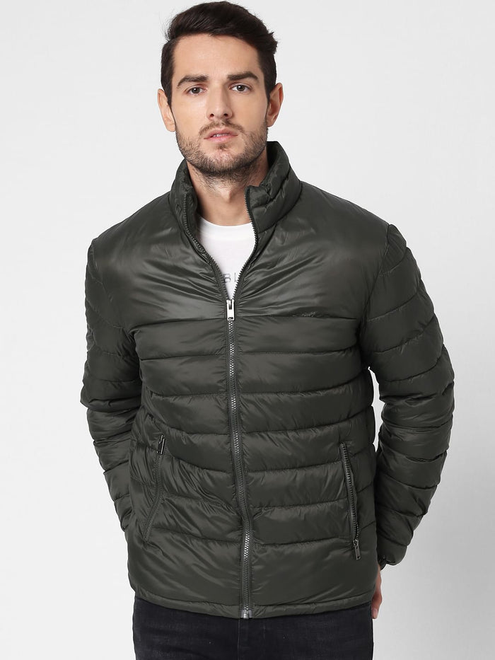 Dark Green High Neck Puffer Jacket