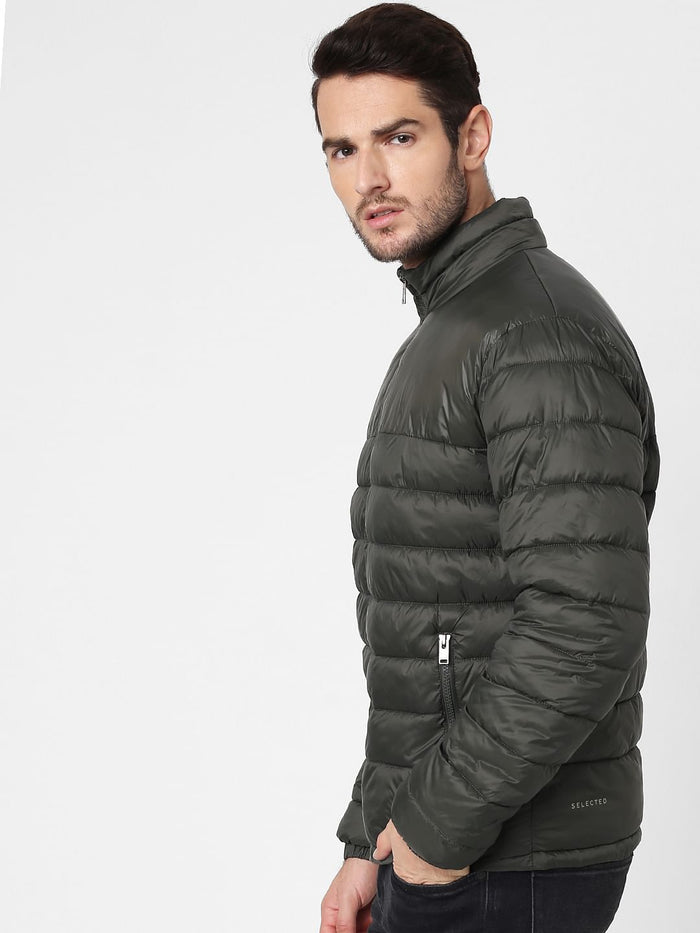 Dark Green High Neck Puffer Jacket