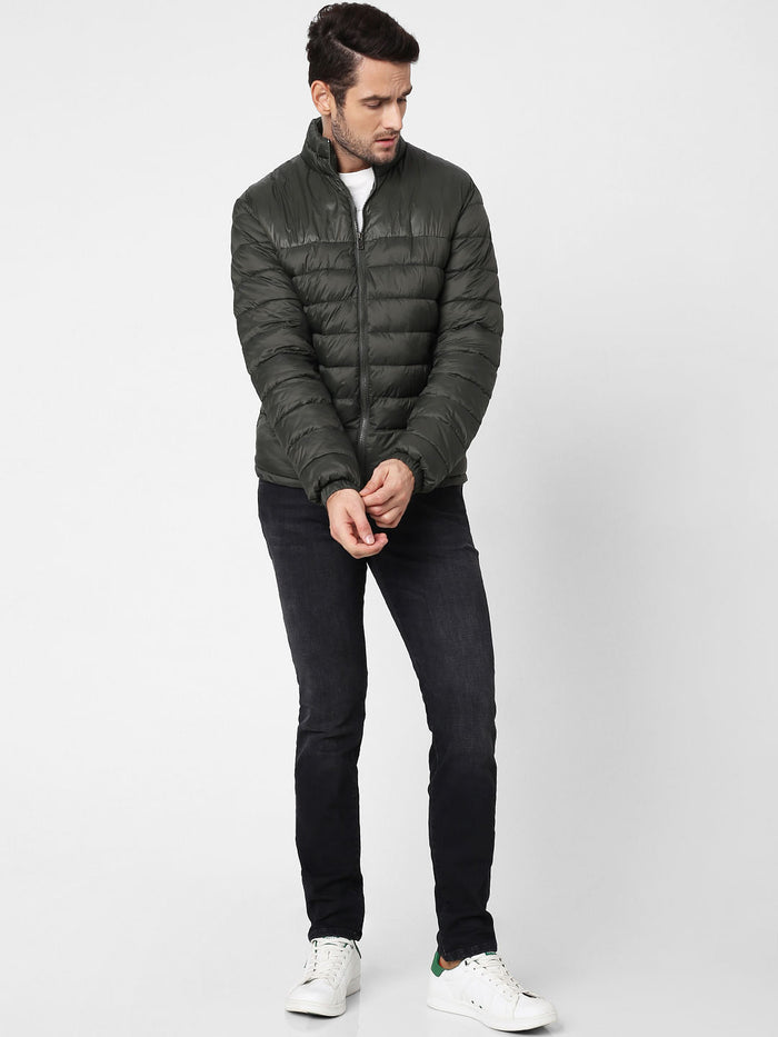 Dark Green High Neck Puffer Jacket