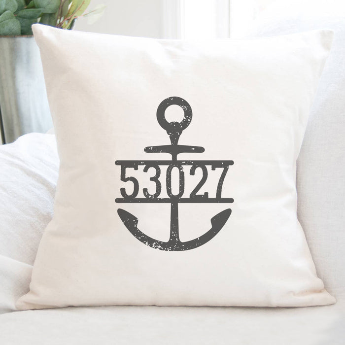 Distressed Anchor w/ Zip Code - Custom Square Canvas Pillow