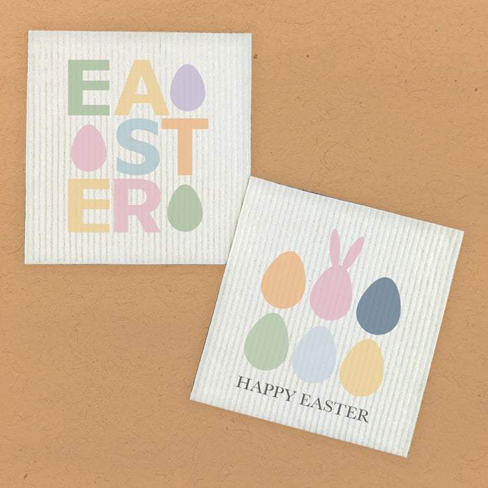 Easter Text, Happy Easter Eggs  - 2pk Swedish Dish Cloth