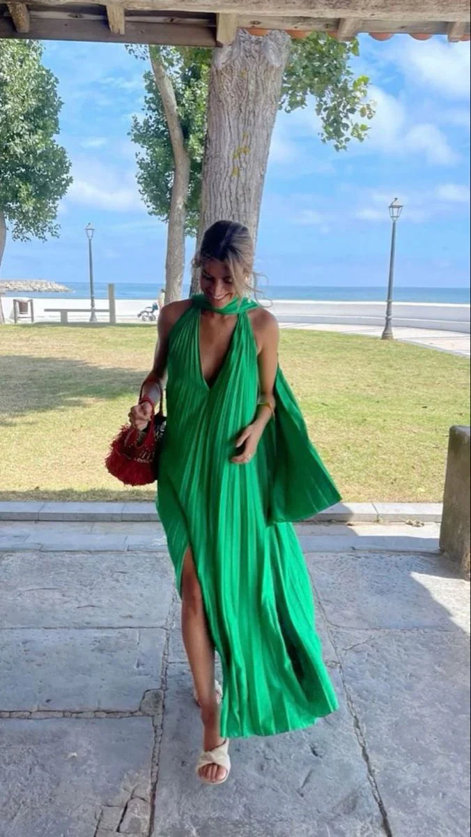 Elegant A-Line V Neck Sleeveless Backless Floor-Length Prom Dress