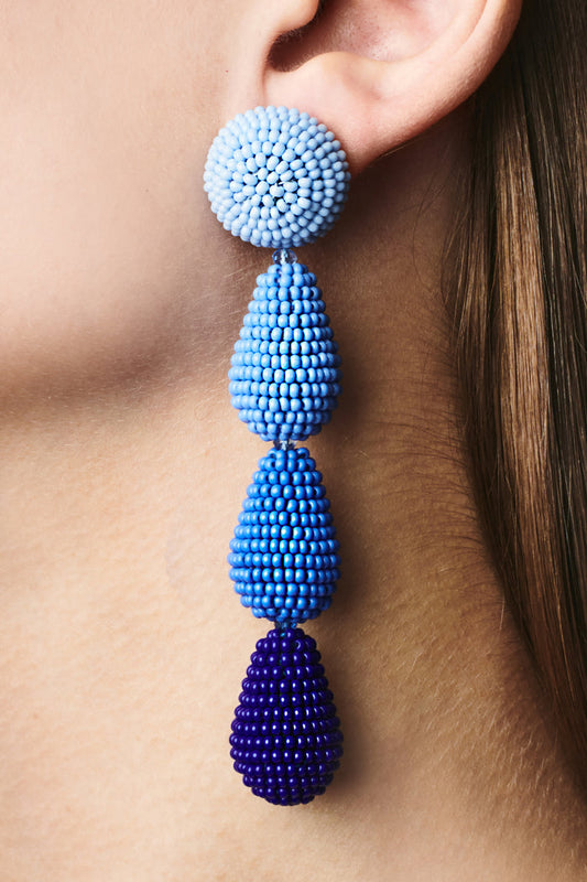 ELIZA BLUE OMBRE BEADED DROP EARRINGS