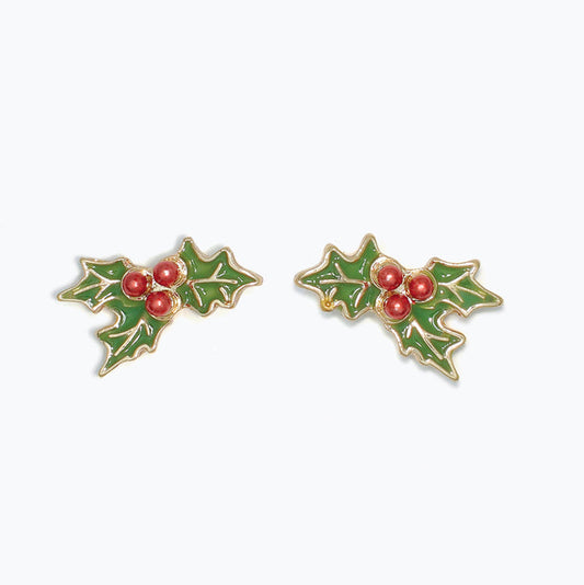 Enameled Holiday Holly Earrings
