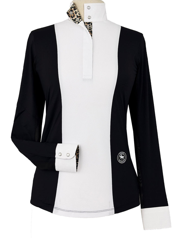 Essex Classics Ladies "Luna II" Black with Leopard Long Sleeve Performance Show Shirt