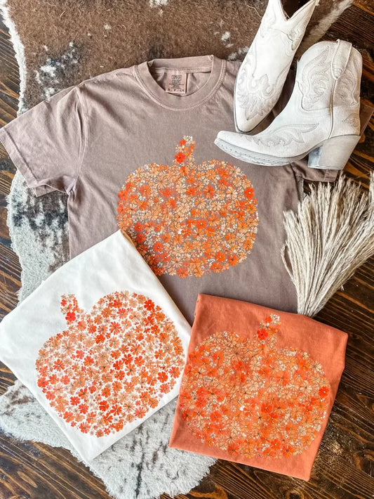 Fall Pumpkin Floral Graphic Tee