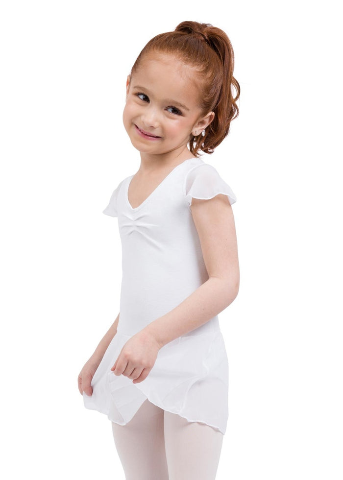 Capezio 11305C youth pinch front flutter sleeve dance dress in white