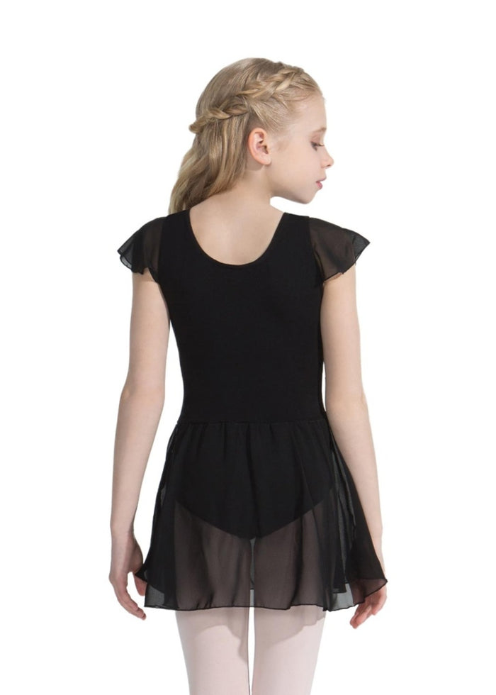 Capezio 11305C youth pinch front flutter sleeve dance dress in black