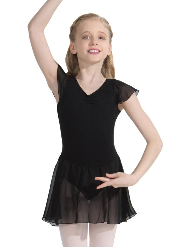 Capezio 11305C youth pinch front flutter sleeve dance dress in black