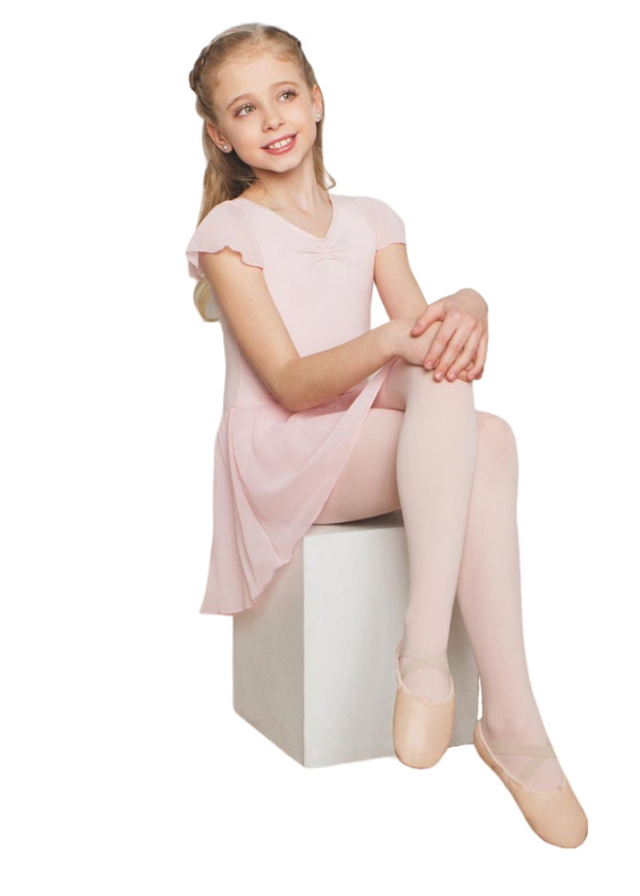 Capezio 11305C youth pinch front flutter sleeve dance dress in light pink