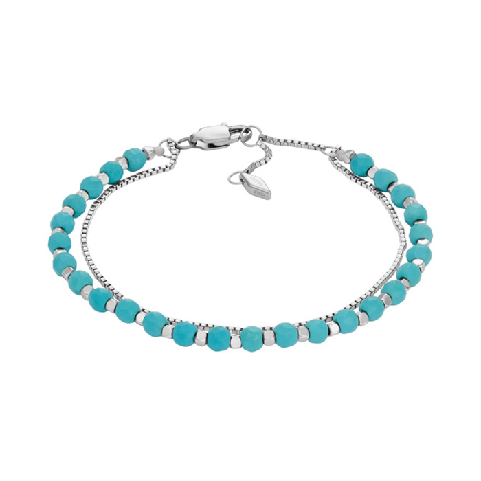 Fossil All Stacked Up Reconstituted Turquoise Chain Beaded Bracelet