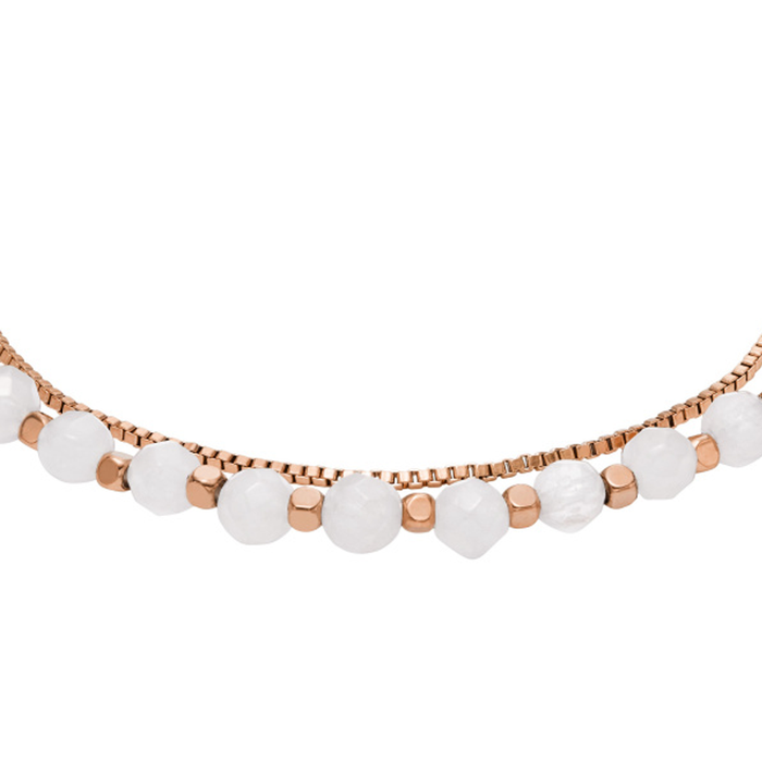 Fossil All Stacked Up Rose Quartz Chain Beaded Bracelet