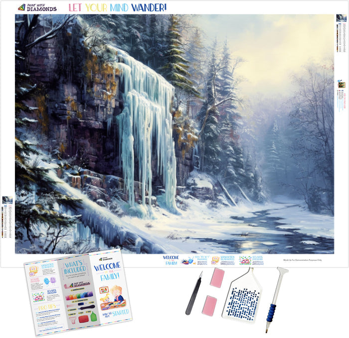 Frozen Waterfall in a Forest