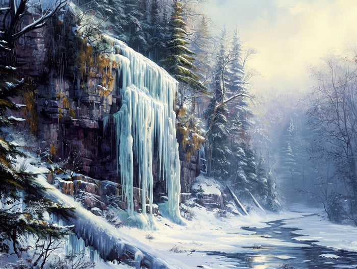 Frozen Waterfall in a Forest