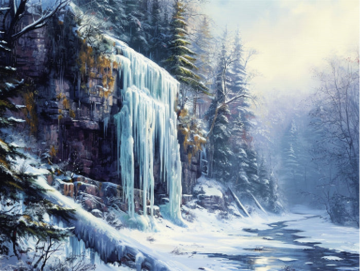 Frozen Waterfall in a Forest