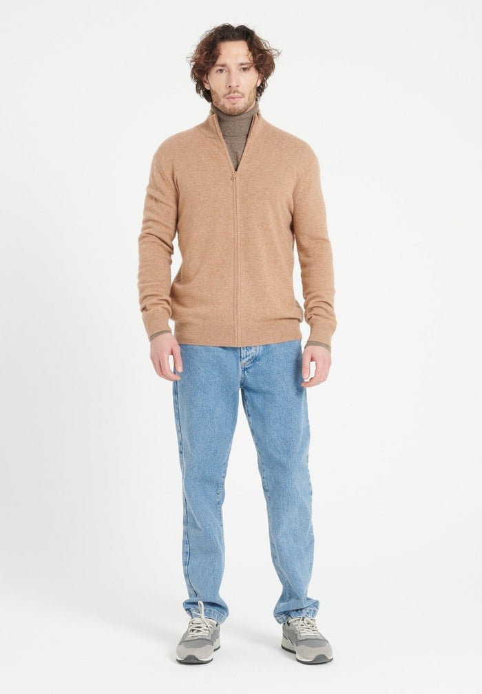 LUKE 8 Gilet zippé en cachemire camel