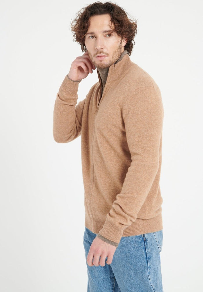 LUKE 8 Gilet zippé en cachemire camel