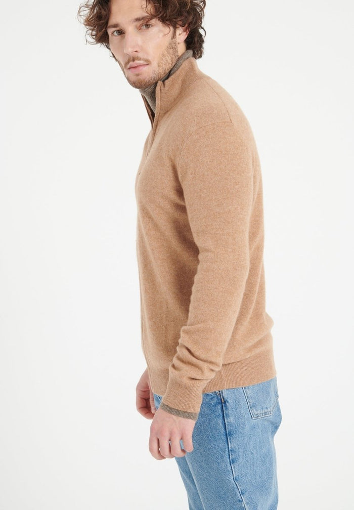 LUKE 8 Gilet zippé en cachemire camel