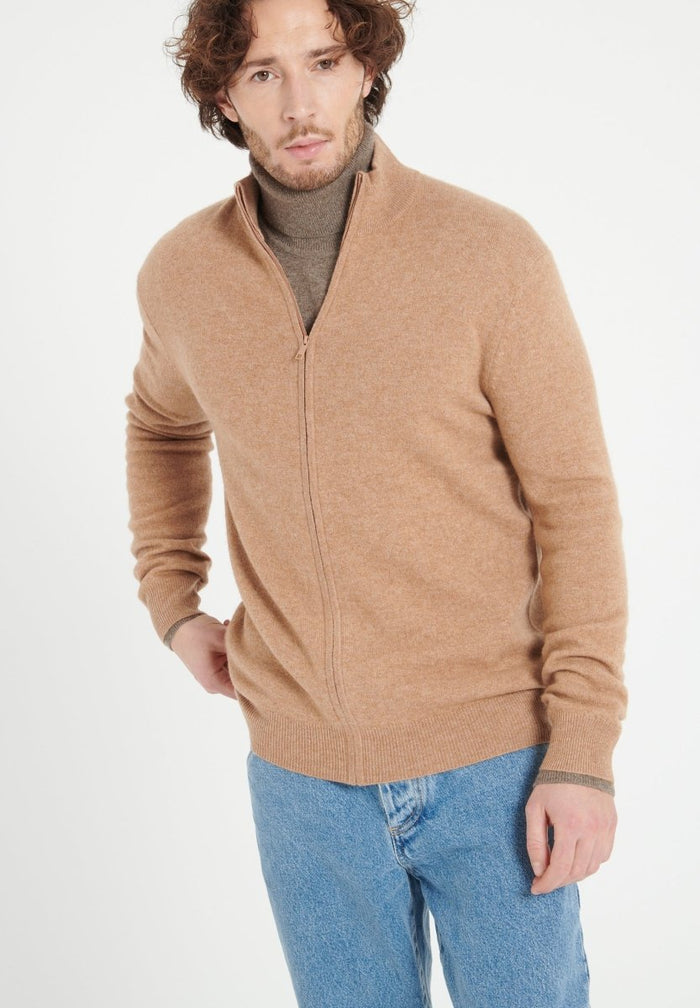LUKE 8 Gilet zippé en cachemire camel