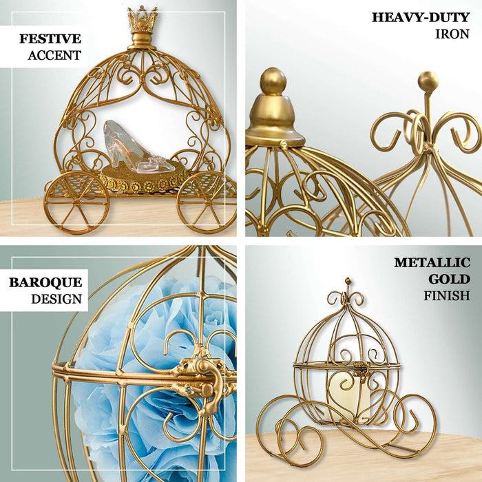 Decorative gold carriage accent with baroque design and heavy-duty iron construction.